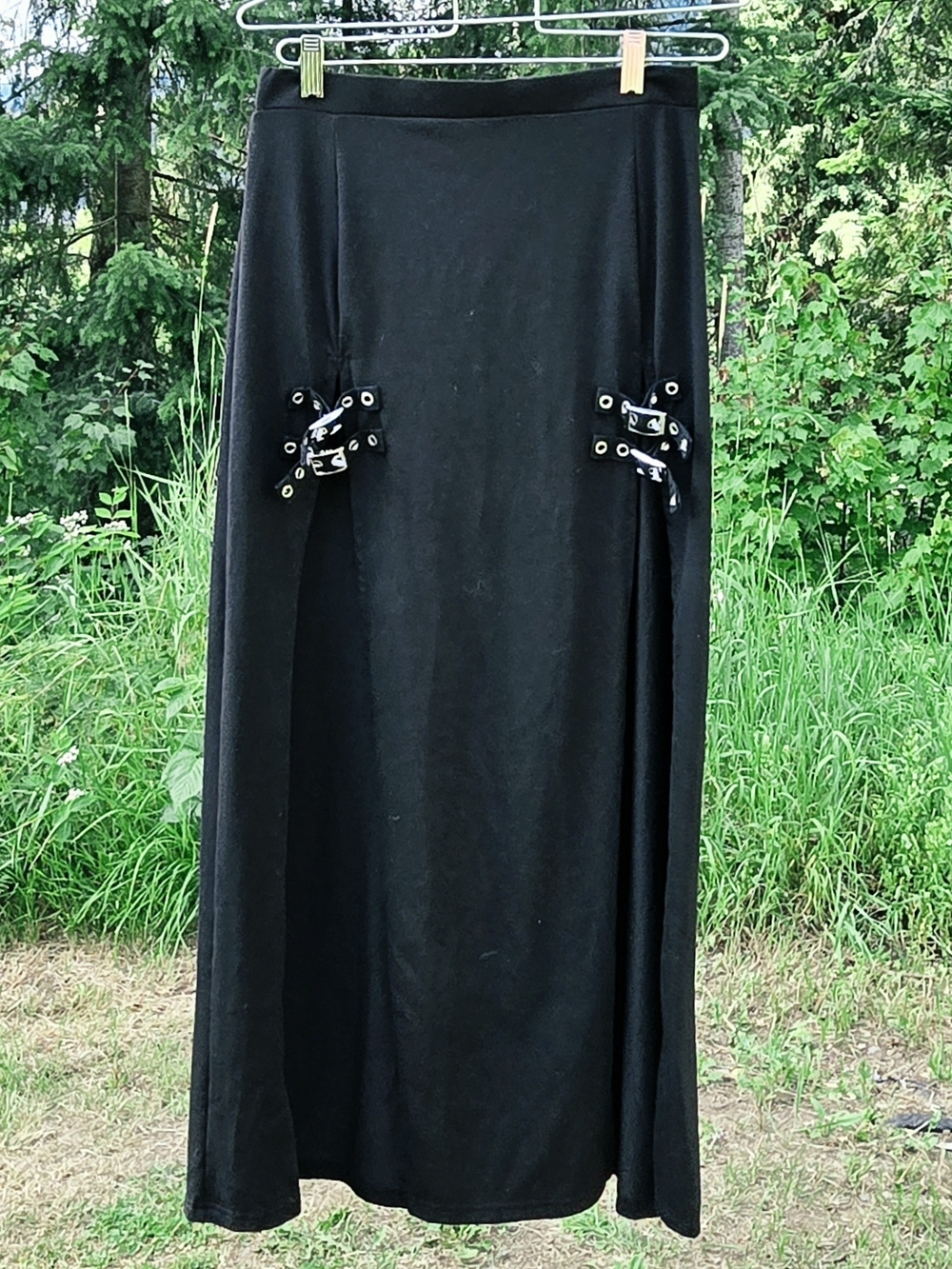 Double Slit Corset Lace Up Maxi Skirt